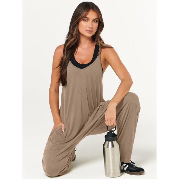 Women Khaki Casual Summer Overalls Sleeveless Spaghetti Strap Romper Jumper - Picture 6 of 6